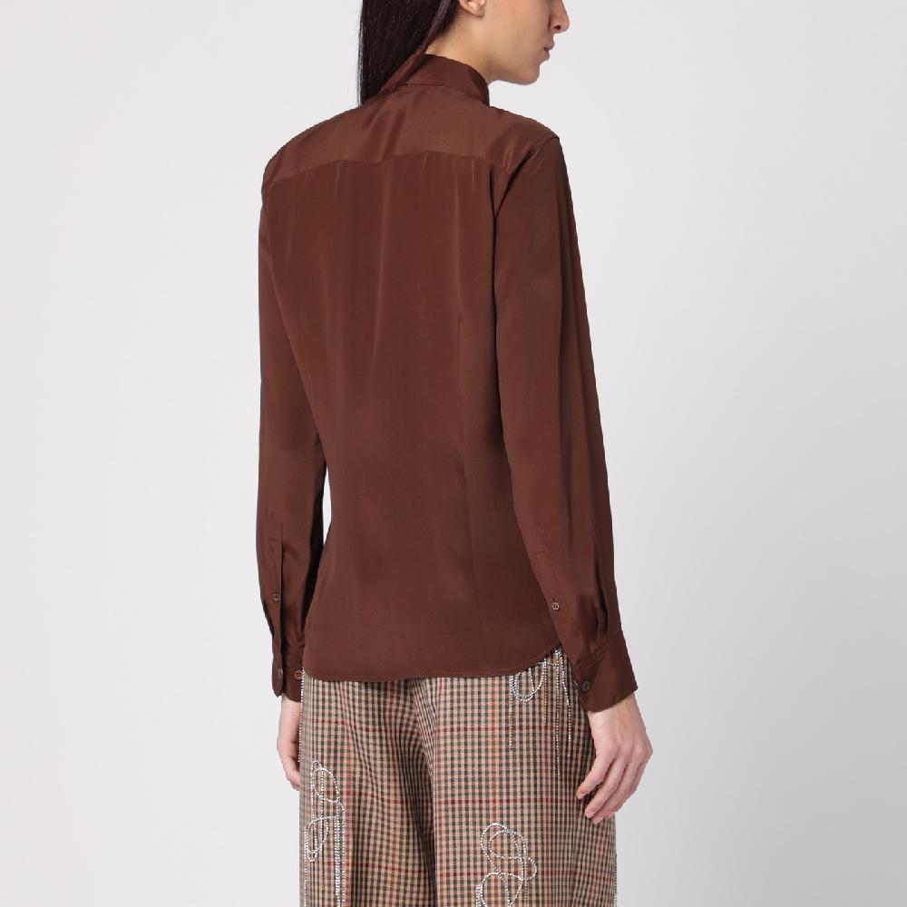Dries Van Noten Camicia marrone in misto seta Fino Al -60%