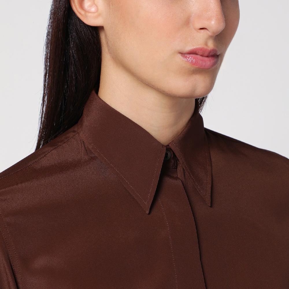 Dries Van Noten Camicia marrone in misto seta Fino Al -60%
