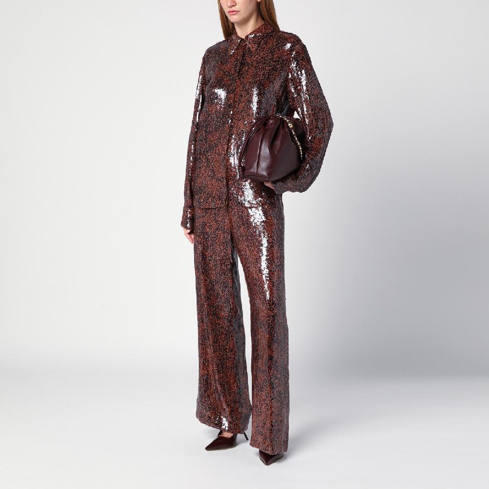 Dries Van Noten Camicia marrone con micro paillette Shopping Online