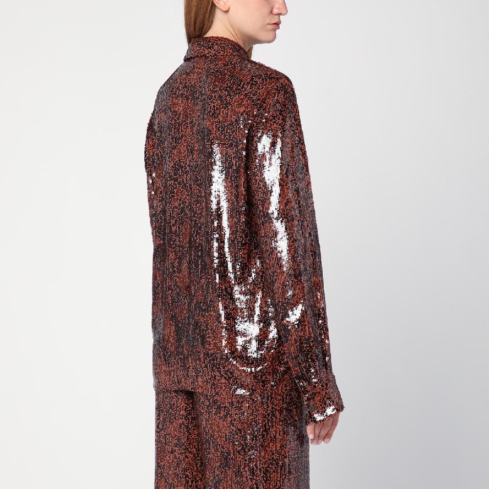 Dries Van Noten Camicia marrone con micro paillette Shopping Online