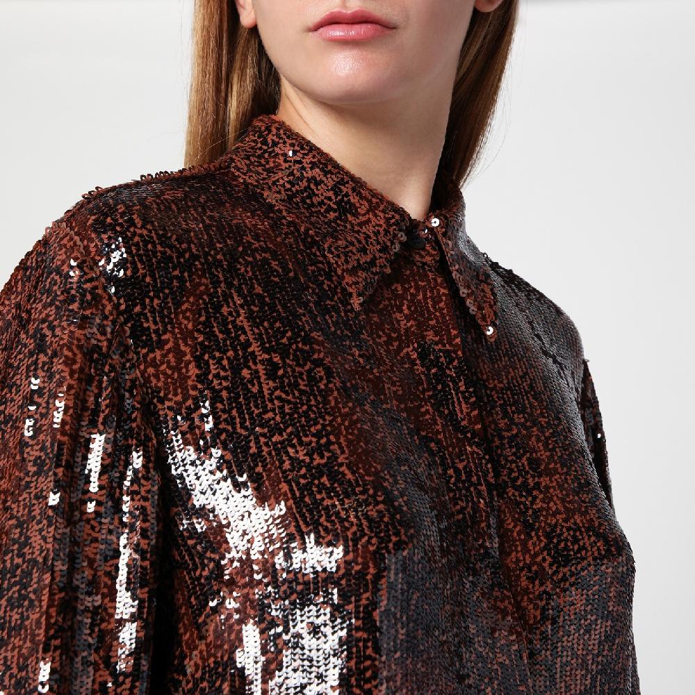 Dries Van Noten Camicia marrone con micro paillette Shopping Online