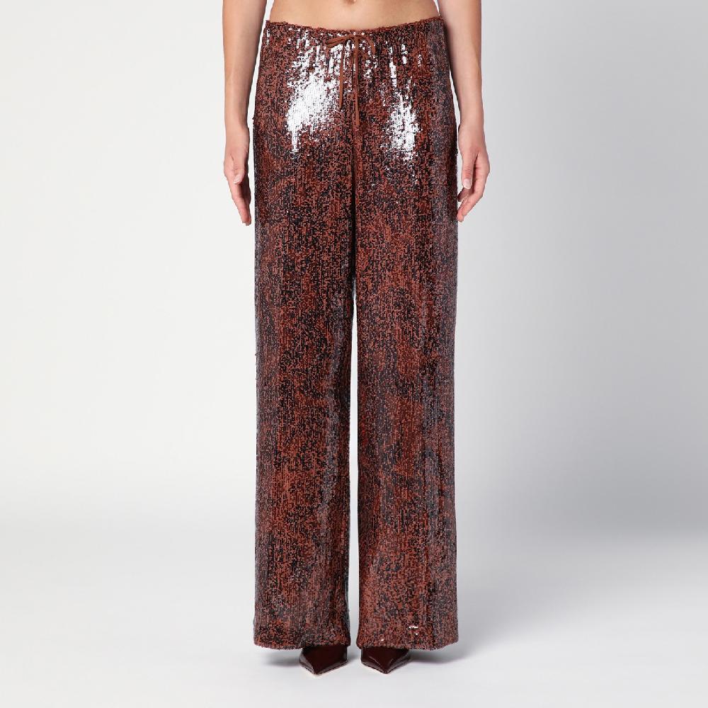 Dries Van Noten Pantalone ampio marrone con micro paillette