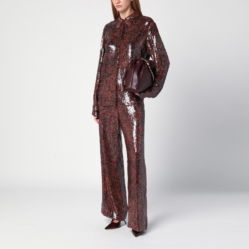 Dries Van Noten Pantalone ampio marrone con micro paillette Affare Del Giorno