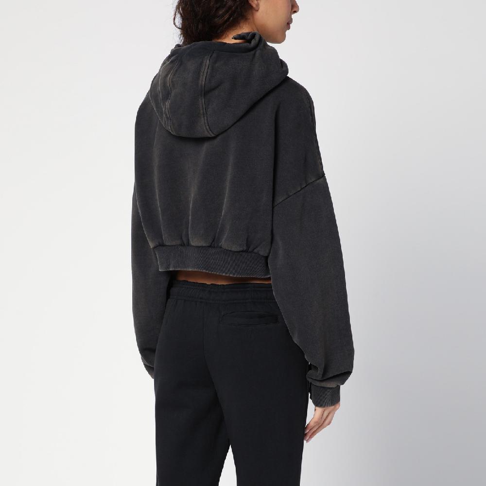 Entire Studios Felpa cropped nera slavata in cotone organico Italia