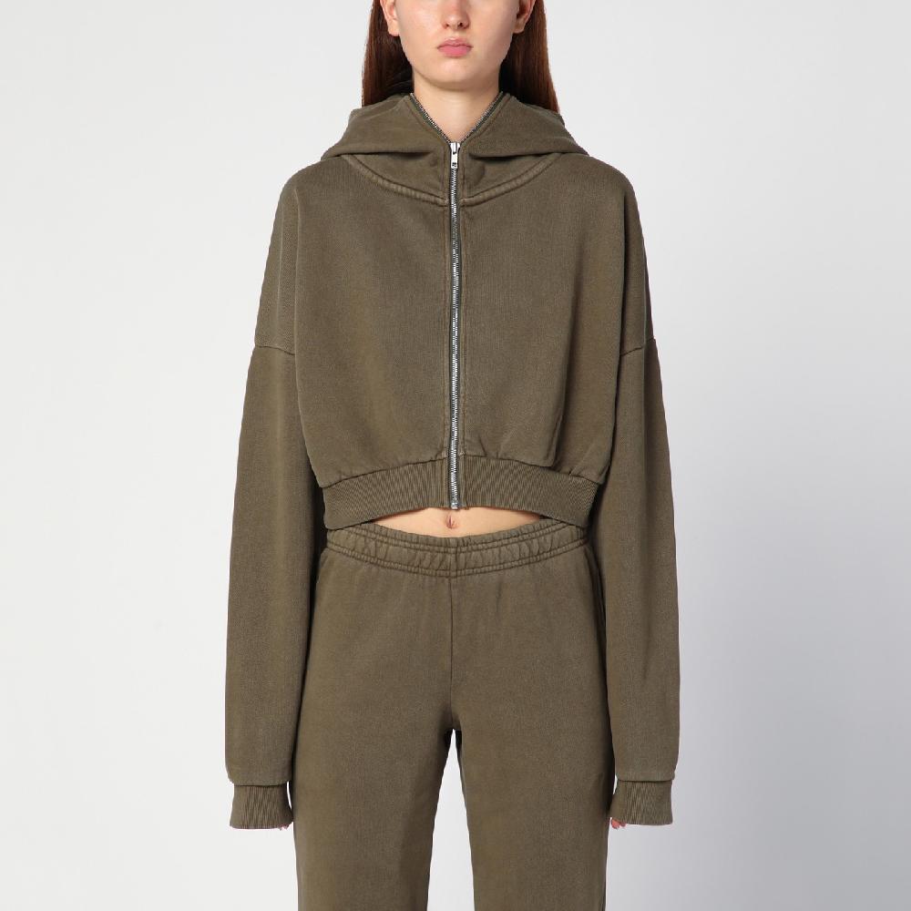 Entire Studios Felpa cropped verde militare in cotone organico