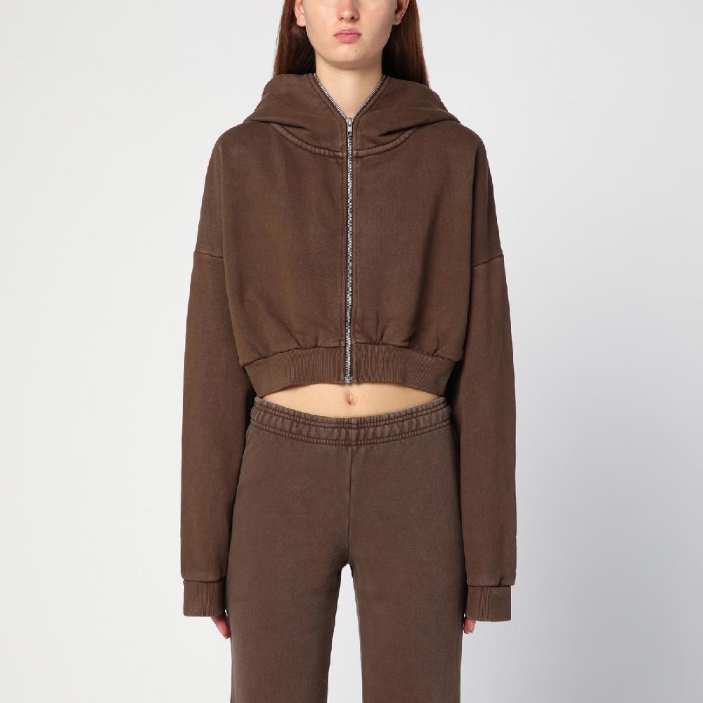 Entire Studios Felpa cropped marrone in cotone organico