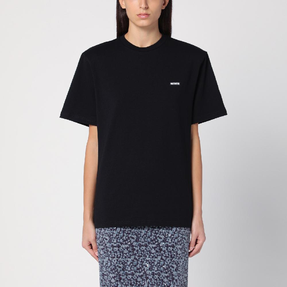 ROTATE Birger Christensen T-shirt nera in cotone organico Negozi Online