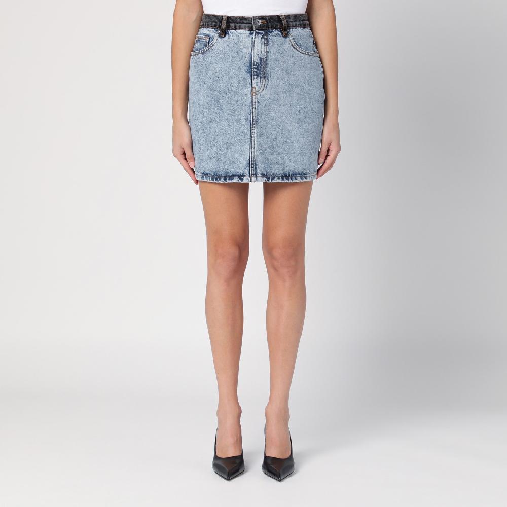 ROTATE Birger Christensen Mini gonna patchwork in denim organico Acquista Ora