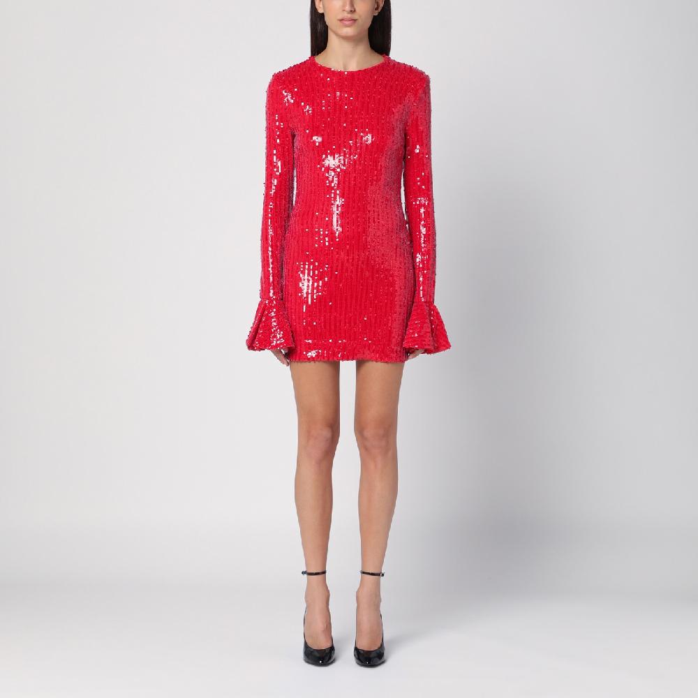 ROTATE Birger Christensen Mini abito rosso con micro paillette Consegna Veloce