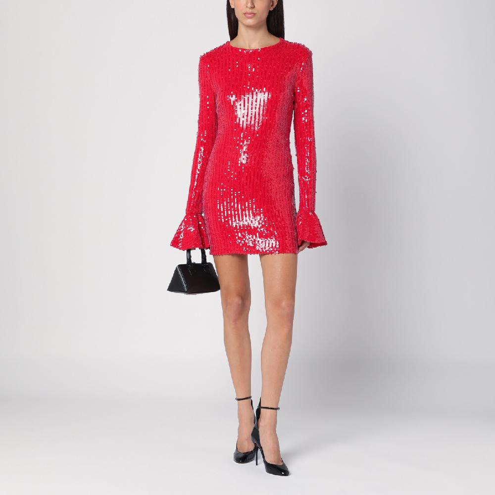 ROTATE Birger Christensen Mini abito rosso con micro paillette Consegna Veloce