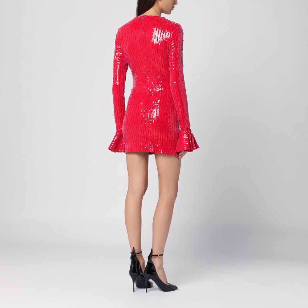 ROTATE Birger Christensen Mini abito rosso con micro paillette Consegna Veloce
