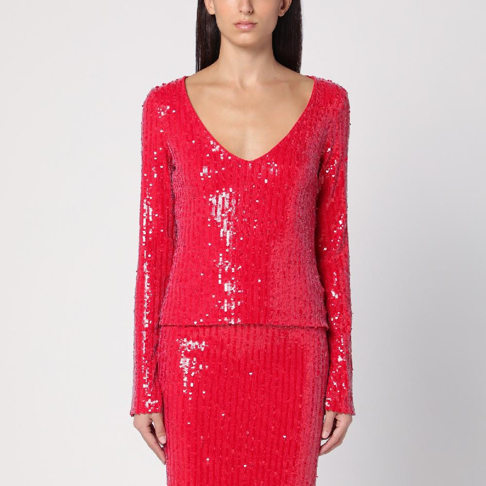 ROTATE Birger Christensen Maglia rossa con micro paillette Promozione Limitata