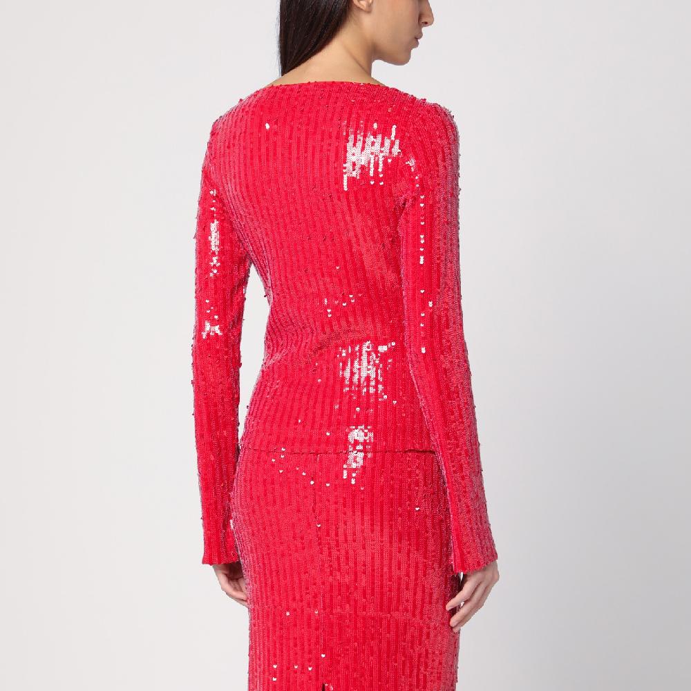 ROTATE Birger Christensen Maglia rossa con micro paillette Promozione Limitata