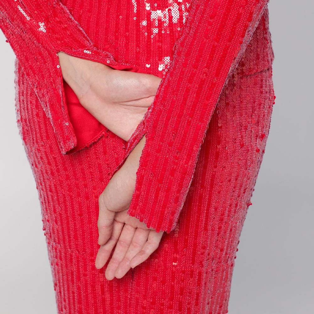 ROTATE Birger Christensen Maglia rossa con micro paillette Promozione Limitata