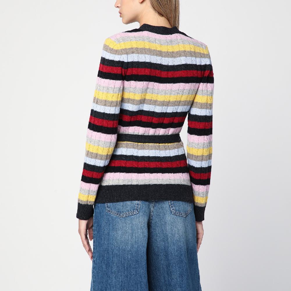 Ganni Cardigan a righe multicolore con cintura Convenienza