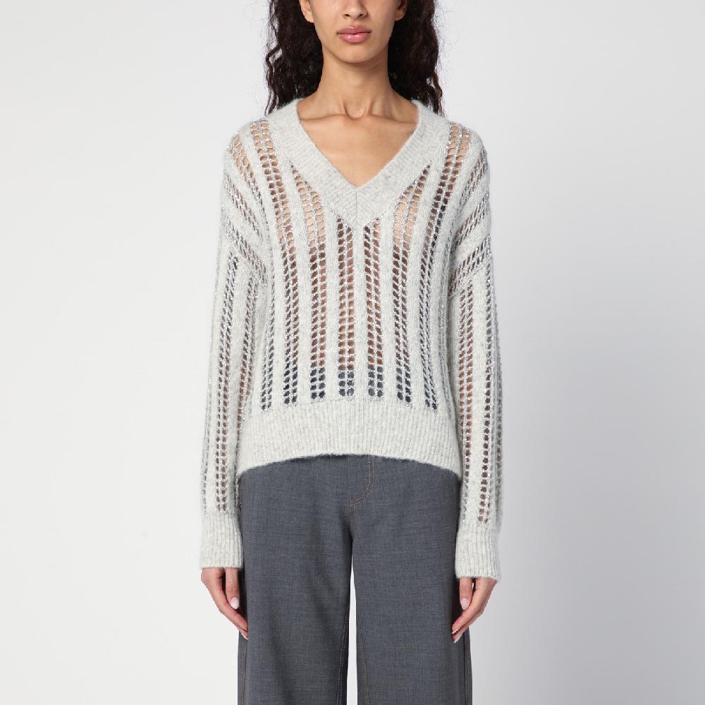Brunello Cucinelli Maglione Dazzling Net grigio perla