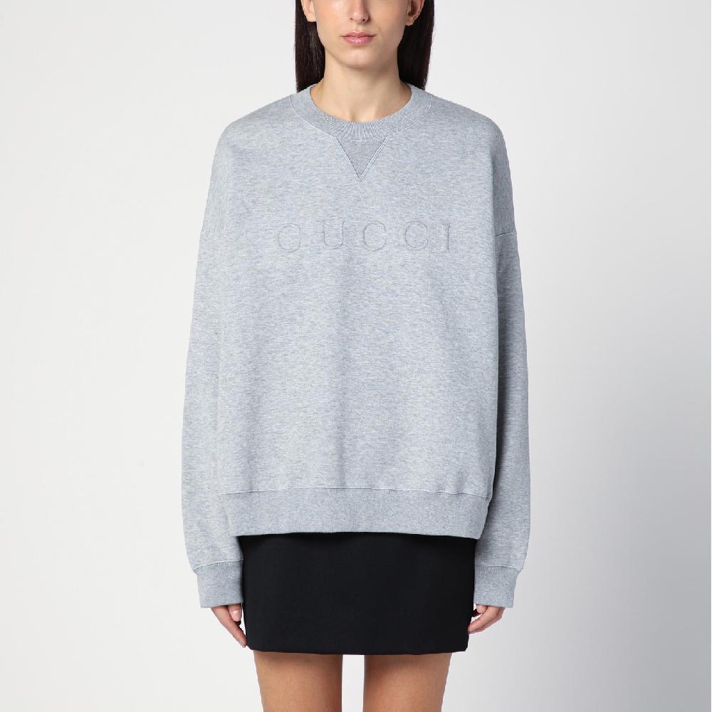 GUCCI Felpa grigia mélange in misto cotone