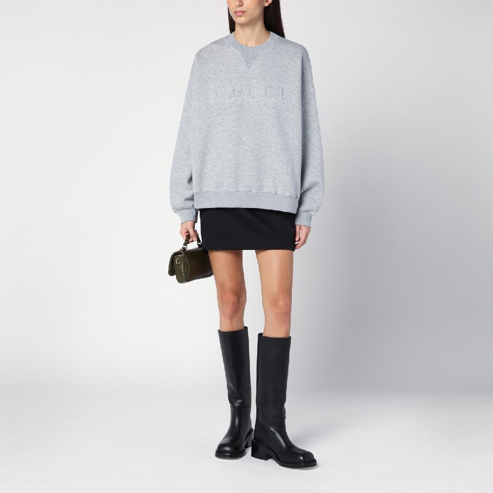 GUCCI Felpa grigia mélange in misto cotone Sconto