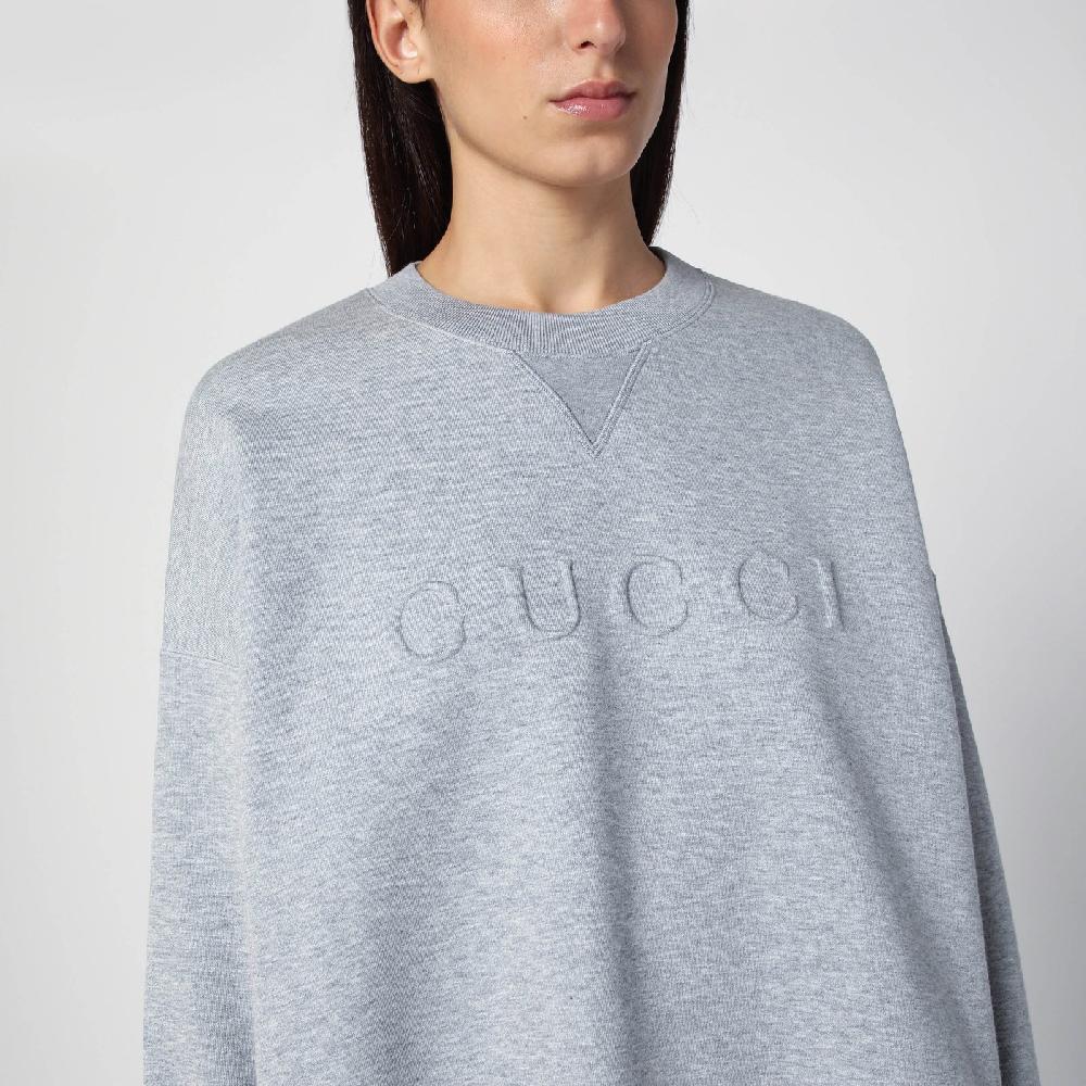 GUCCI Felpa grigia mélange in misto cotone Sconto