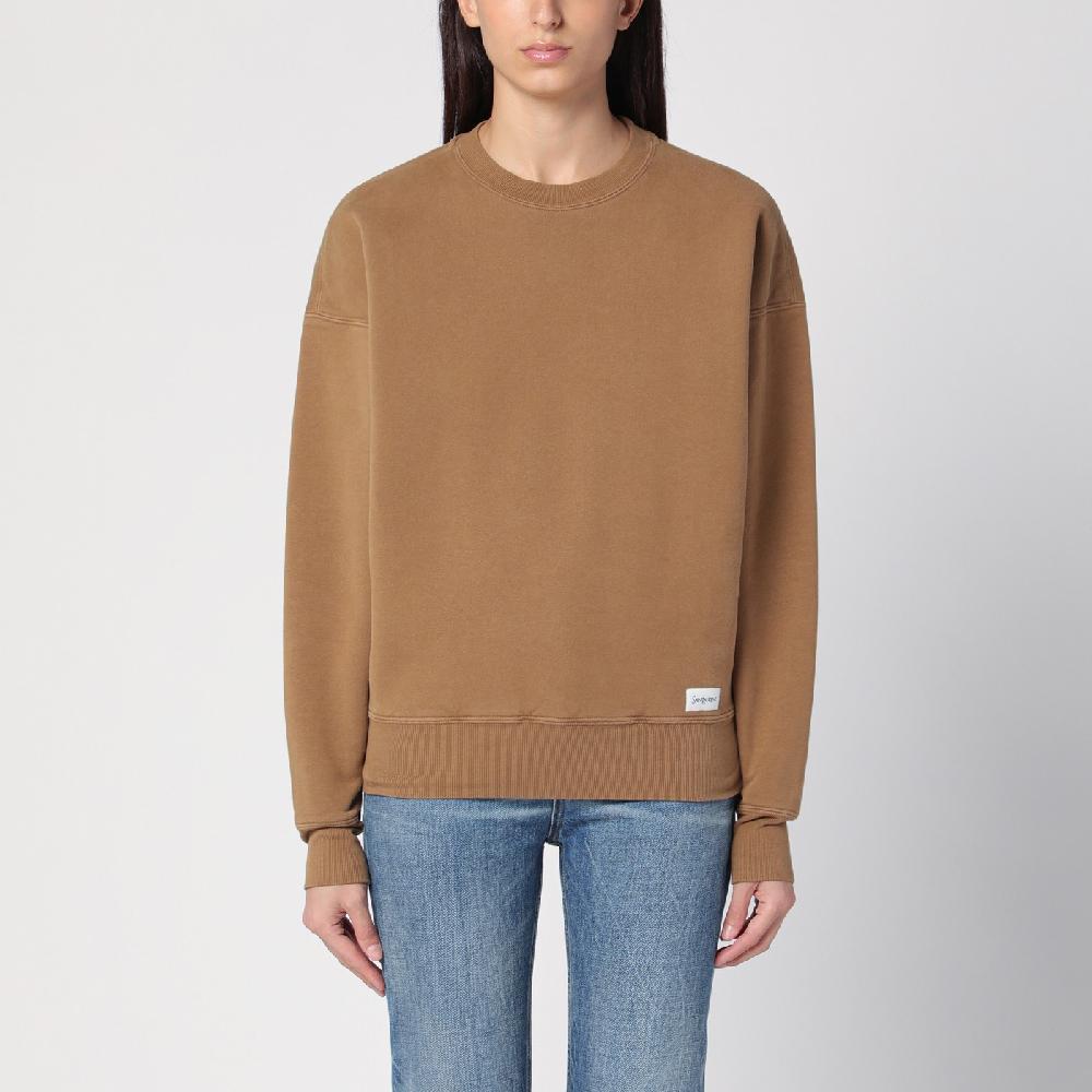 Saint Laurent Felpa color caramello in cotone felpato Italy