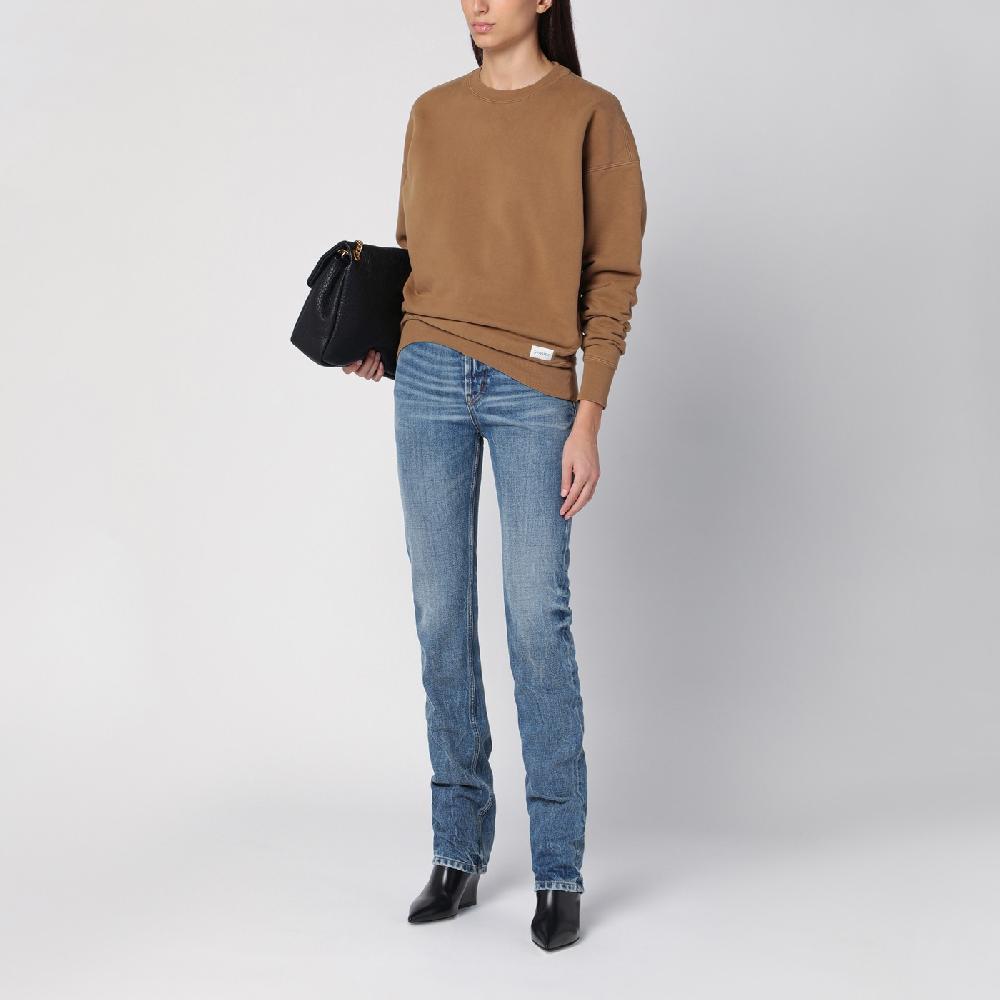 Saint Laurent Felpa color caramello in cotone felpato Italy
