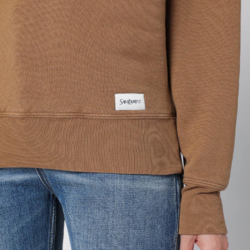 Saint Laurent Felpa color caramello in cotone felpato Italy