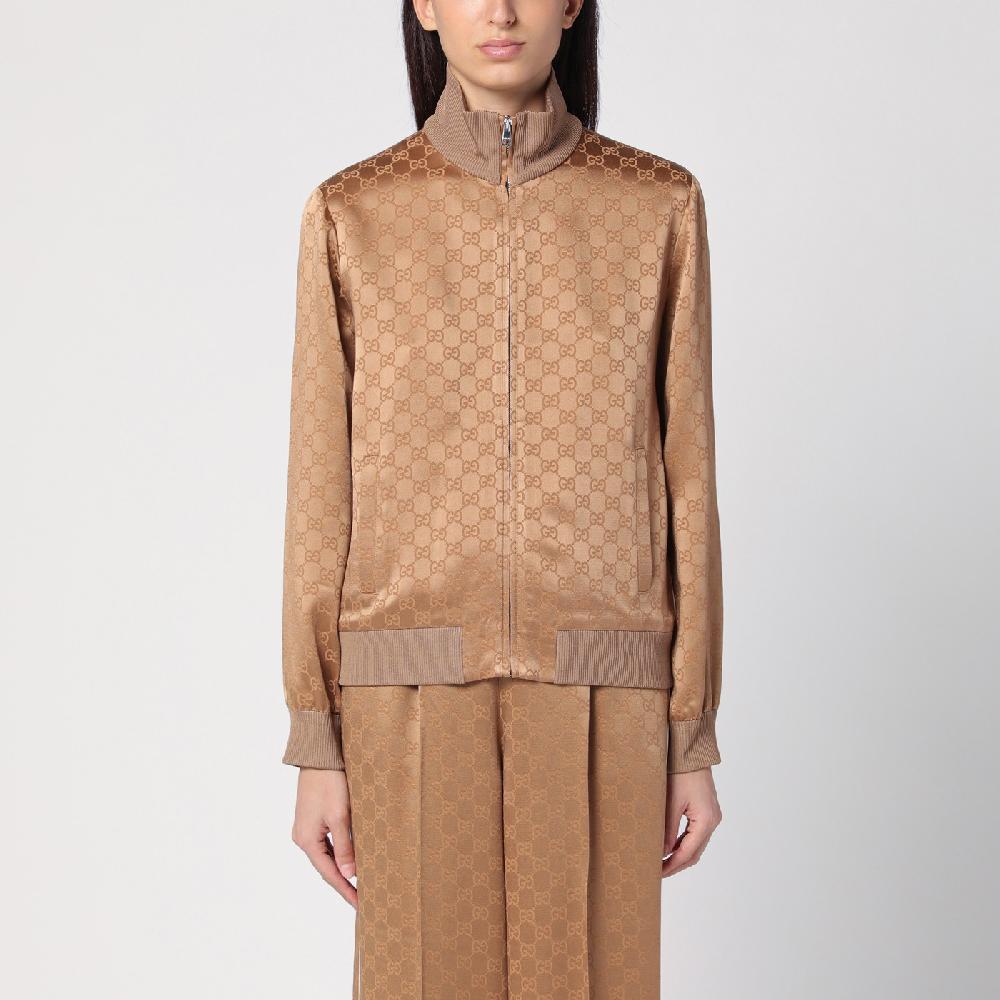 GUCCI Bomber color cammello in jacquard di viscosa GG