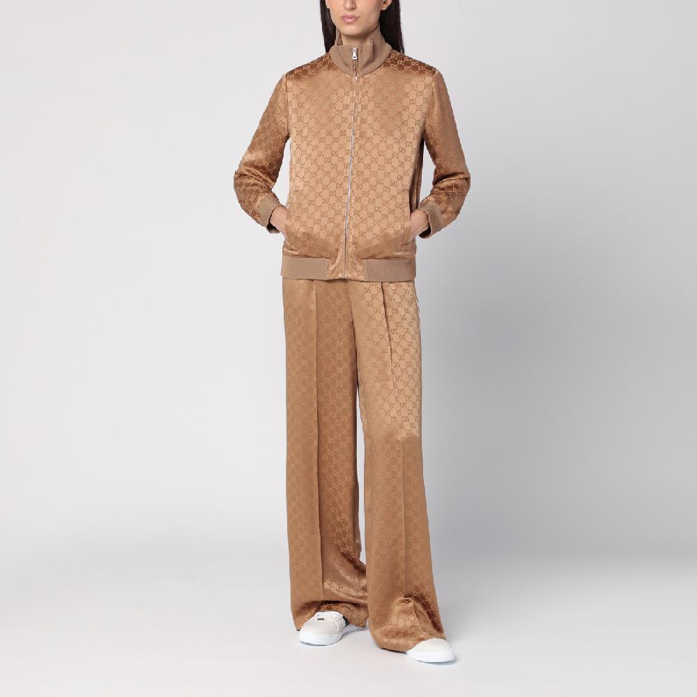 GUCCI Pantalone color cammello in jacquard di viscosa GG In Linea