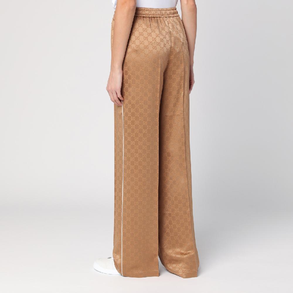 GUCCI Pantalone color cammello in jacquard di viscosa GG In Linea