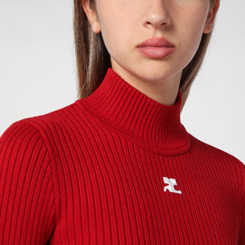 Courru00e8ges Maglia dolcevita rossa a coste Spedizione Gratuita