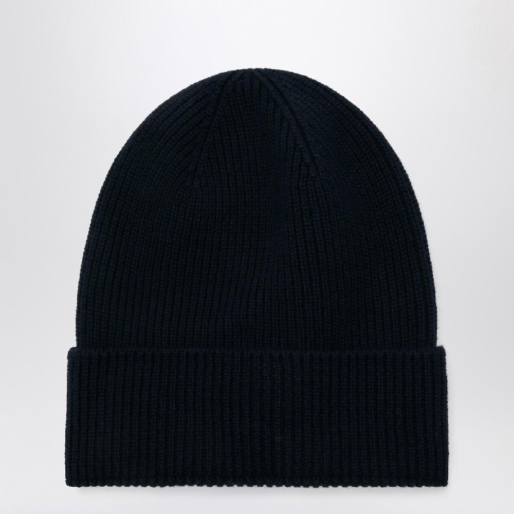 Moncler Cuffia blu in lana con patch logo Sottocosto