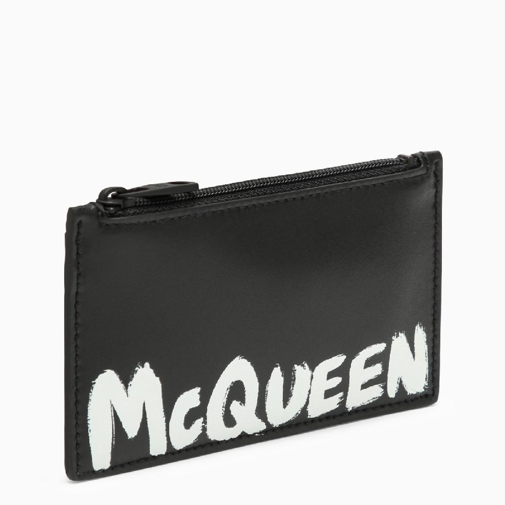 Alexander McQueen Portacarte con zip nero in pelle con logo Novità