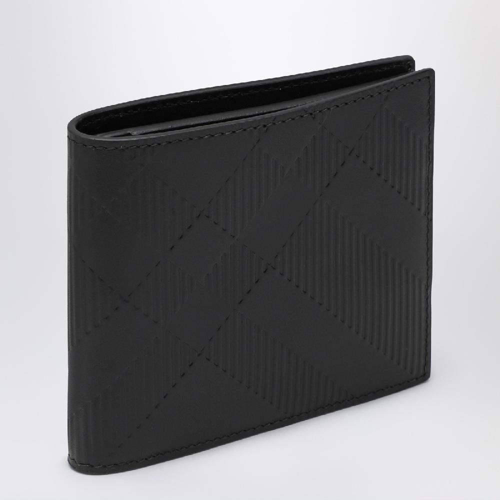 Burberry Portafoglio bi-fold nero in pelle Check impresso Presa