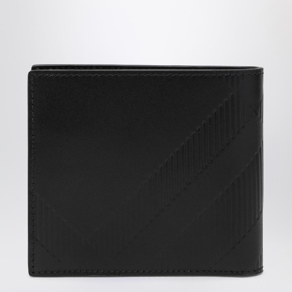 Burberry Portafoglio bi-fold nero in pelle Check impresso Presa