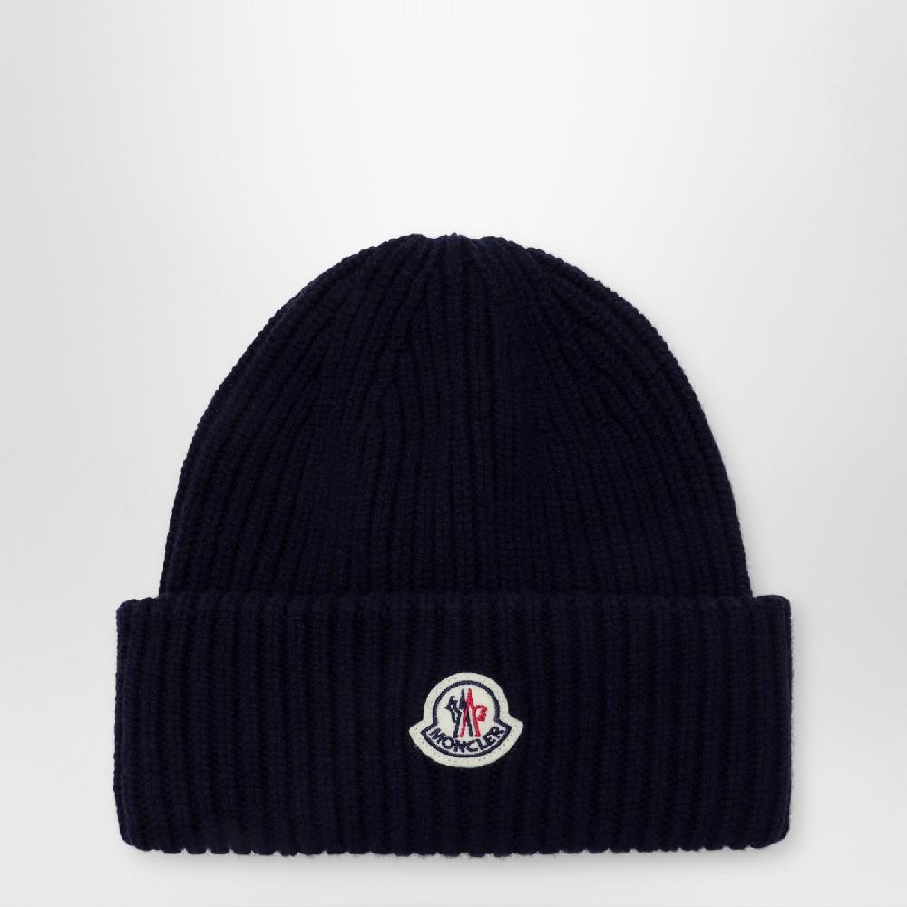 Moncler Cuffia blu in lana e cashmere Saldi Di Fabbrica