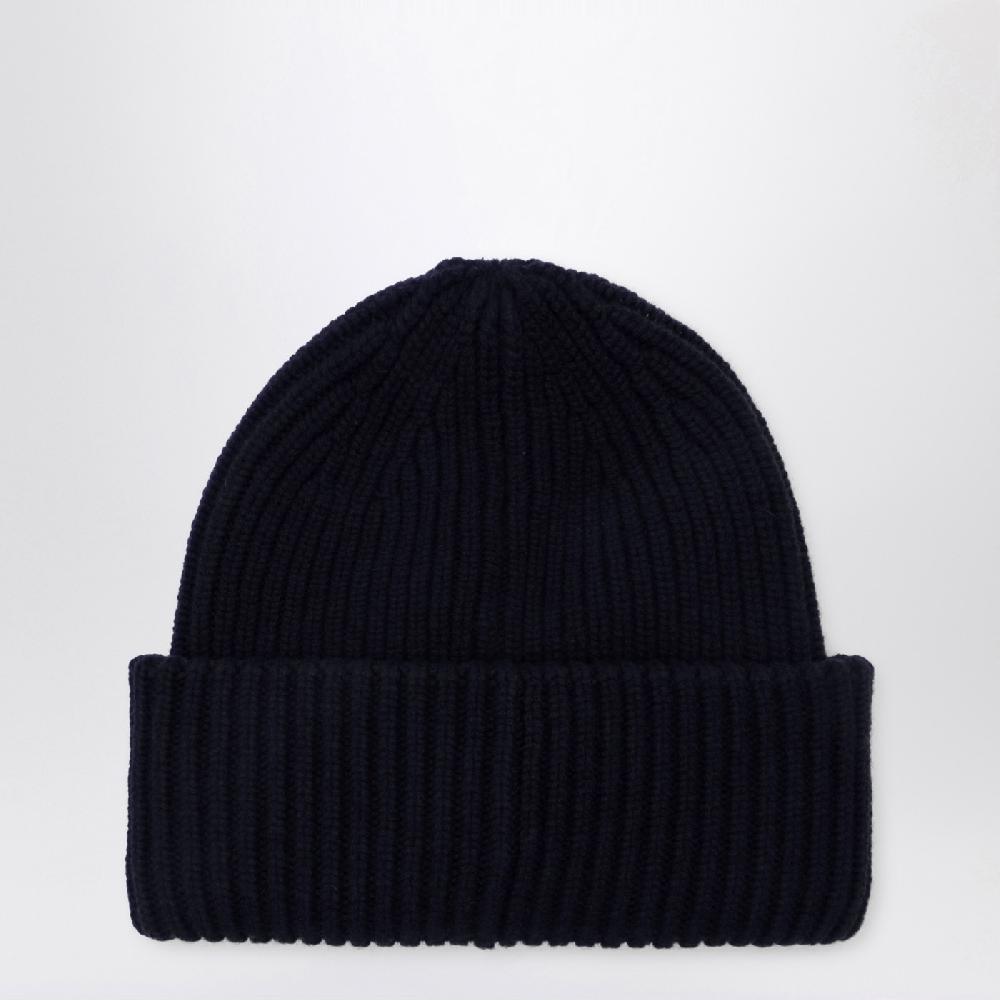 Moncler Cuffia blu in lana e cashmere Saldi Di Fabbrica