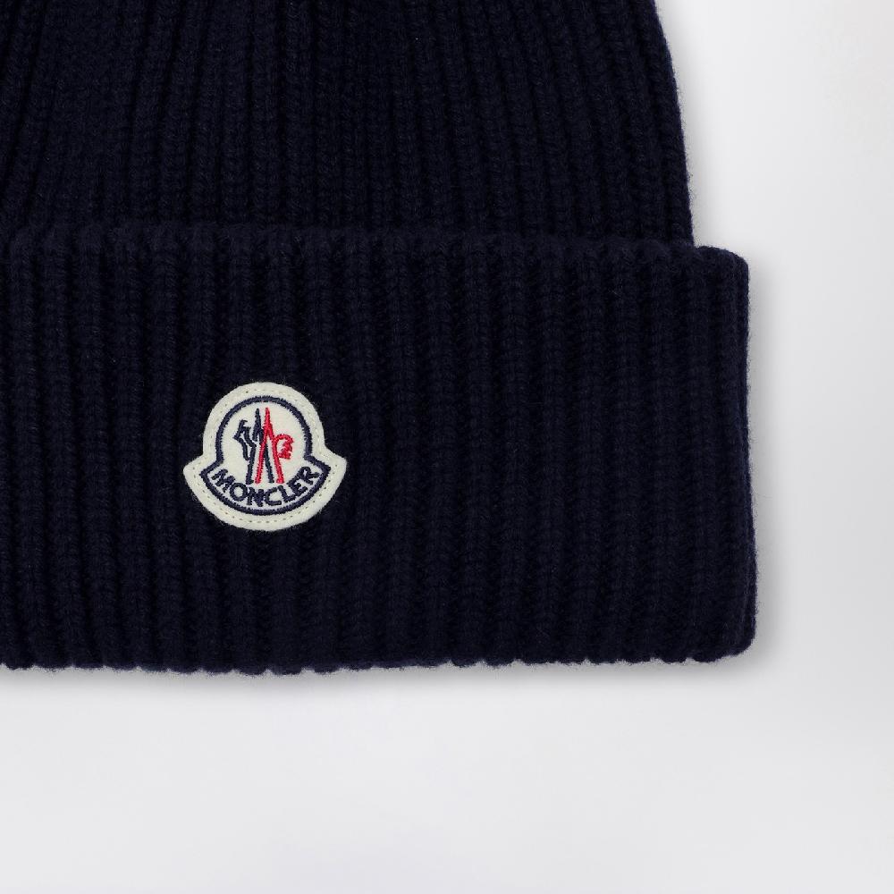 Moncler Cuffia blu in lana e cashmere Saldi Di Fabbrica
