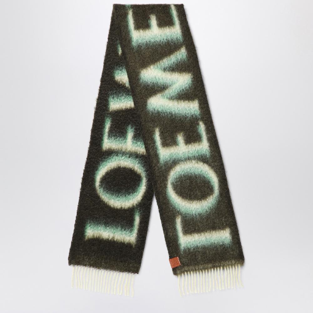 Loewe Sciarpa verde/bianca in lana e mohair
