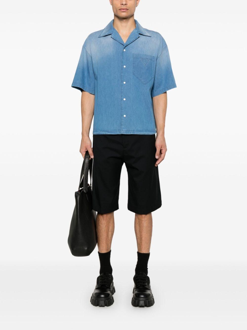 Prada Light Denim Short Sleeve Shirt In Saldo