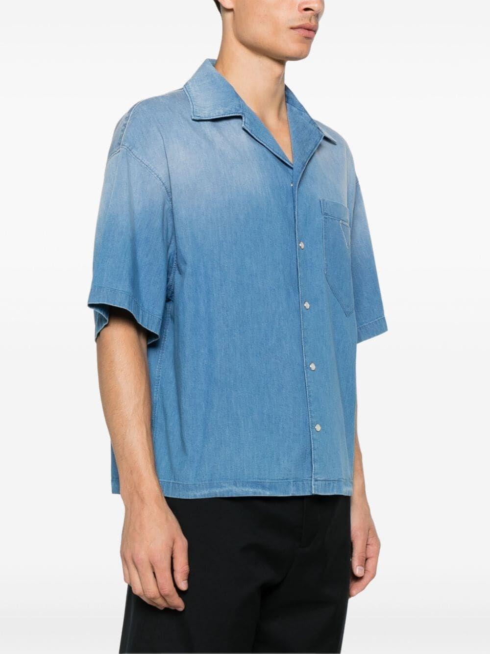 Prada Light Denim Short Sleeve Shirt In Saldo
