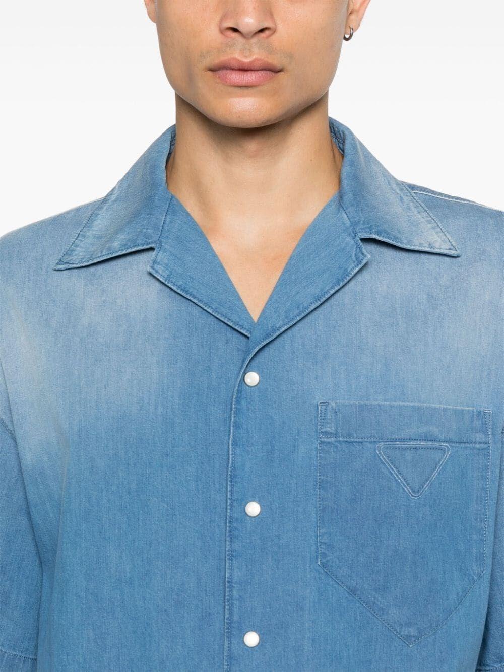 Prada Light Denim Short Sleeve Shirt In Saldo