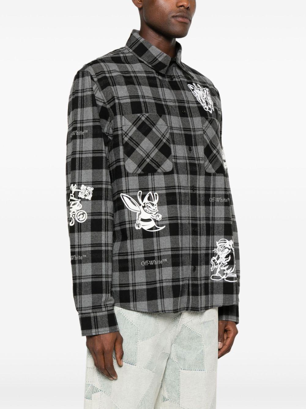 Off white `Character` Check Flannel Shirt Moda