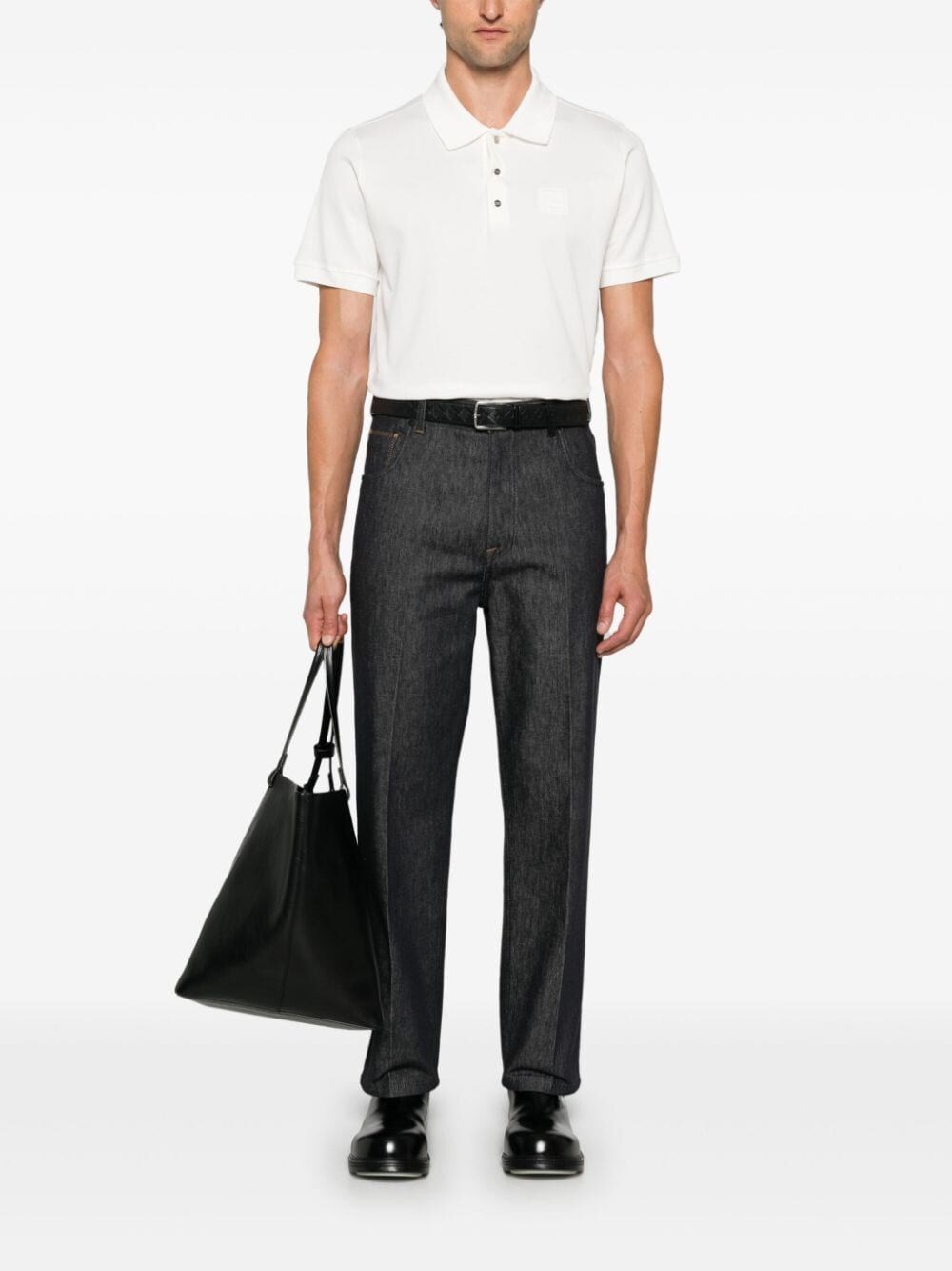 Fendi `FF` Embossed Polo Shirt In Saldo