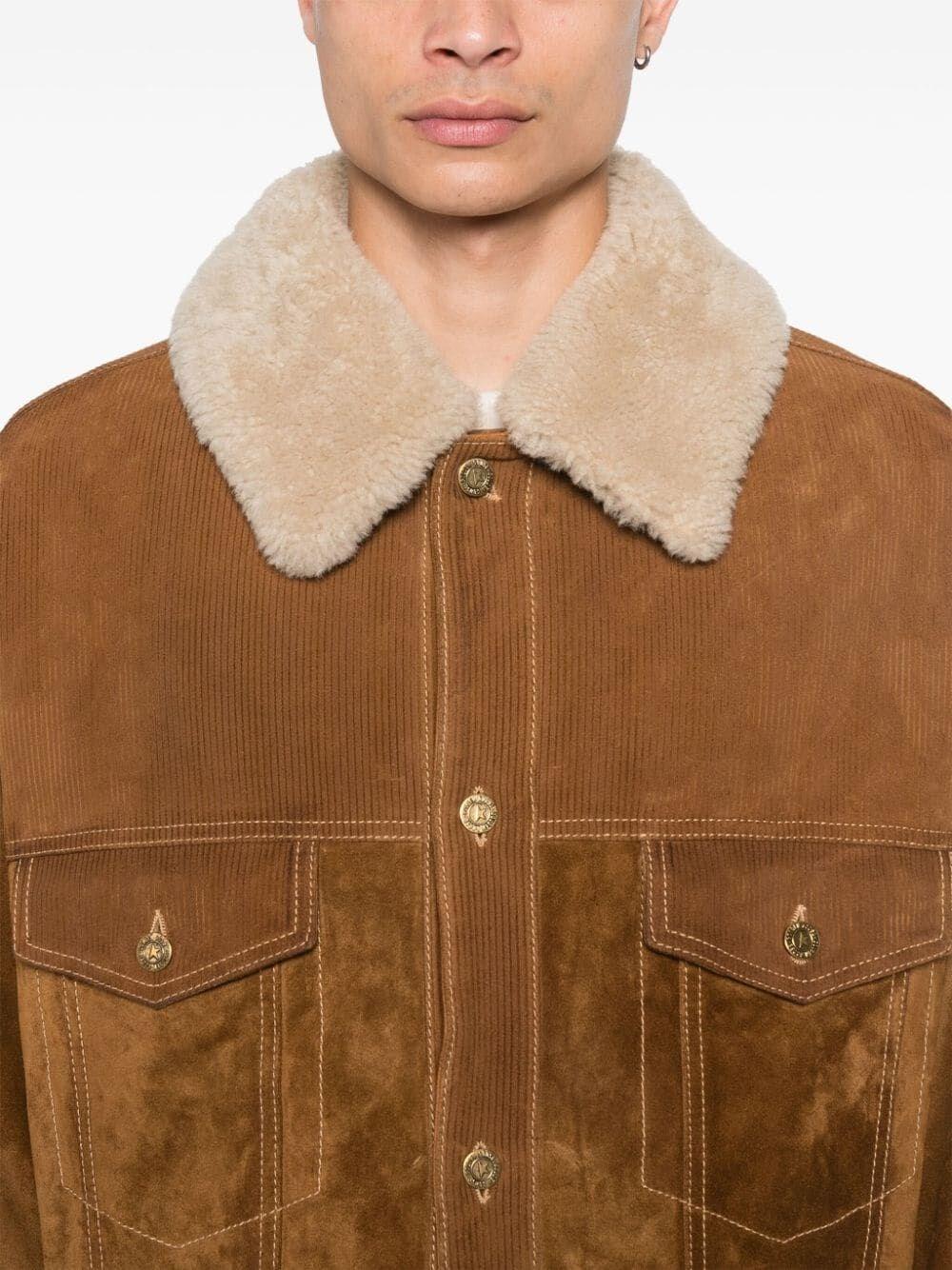 Golden goose `Journey` Leather Jacket With Corduroy Aspect Details Moda
