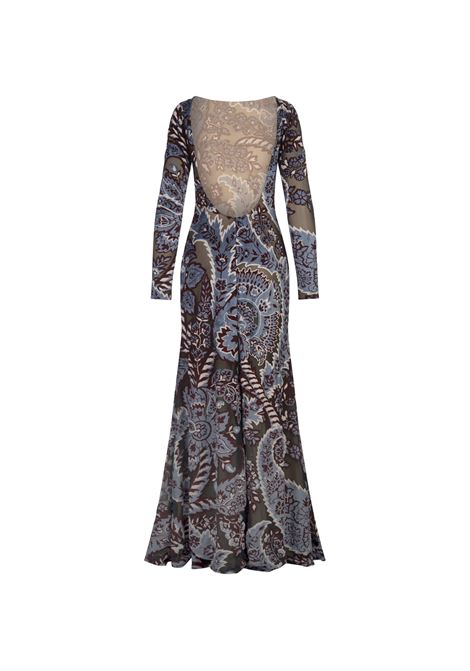 ETRO Abito Lungo Azzurro In Tulle Jacquard Velluto - ETRO Affare Del Giorno