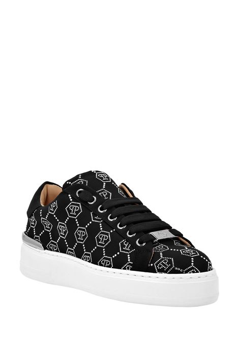 PHILIPP PLEIN Satin Low-Top Sneakers Strass Monogram Nere - PHILIPP PLEIN Outlet