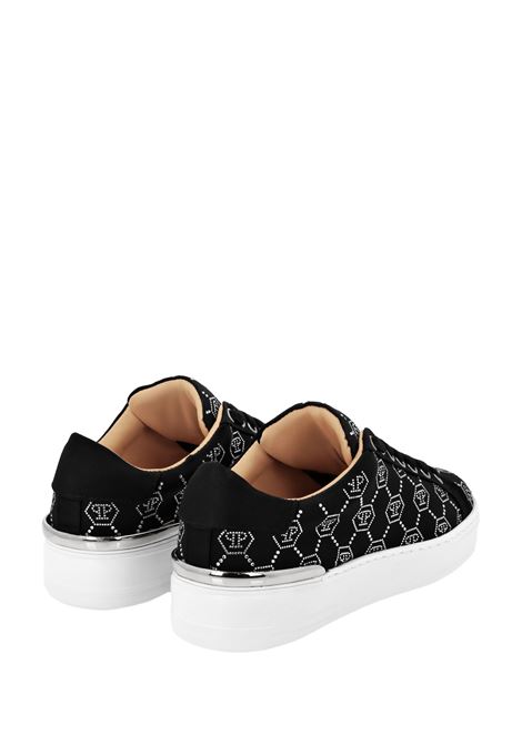 PHILIPP PLEIN Satin Low-Top Sneakers Strass Monogram Nere - PHILIPP PLEIN Outlet