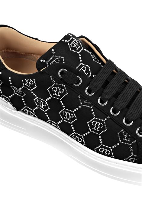 PHILIPP PLEIN Satin Low-Top Sneakers Strass Monogram Nere - PHILIPP PLEIN Outlet
