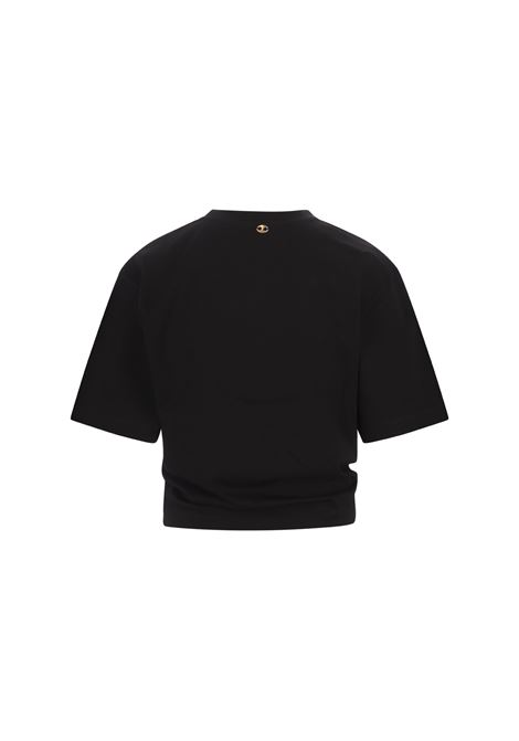 RABANNE T-Shirt Crop Nera Con Dettaglio Anello Laterale - RABANNE Vendita Calda