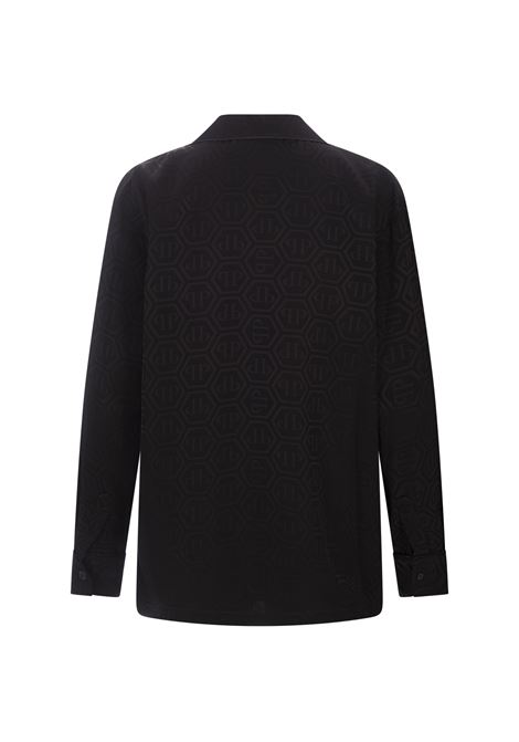 PHILIPP PLEIN Camicia Stile Pigiama Monogram Nera - PHILIPP PLEIN Saldi Di Fabbrica